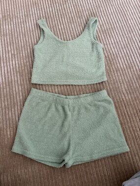 Cozy Sage Green Terry Crop Tank & Short Set